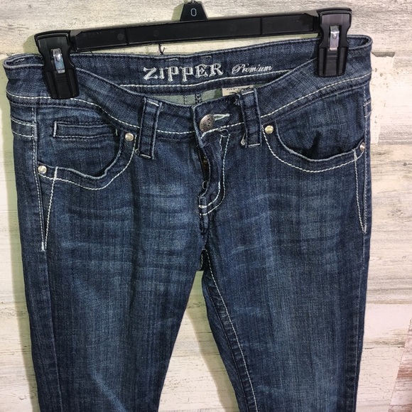 Zipper premium jeans bootcut jeans size 7 dark white stitching denim jeans​​ - Picture 5 of 7